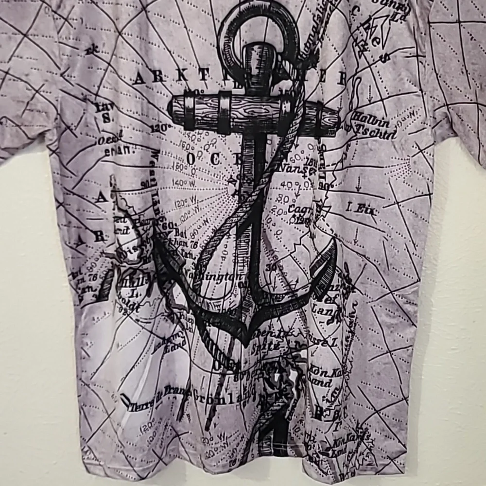 Nautical Voyage Anchor Script Mens Graphic T Shirt Dry Fit Grey Size 2XL - Picture 14 of 16